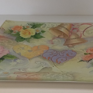 Esküvői üvegtál, Otthon & Életmód, Dekoráció, Asztal és polc dekoráció, Dekorációs tál, tartó, Decoupage, transzfer és szalvétatechnika, MESKA