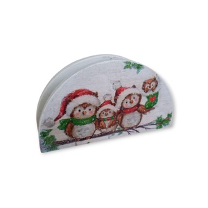 Bagoly család szalvétatartó, Karácsony, Karácsonyi lakásdekoráció, Ünnepi asztaldekoráció, Decoupage, transzfer és szalvétatechnika, Festett tárgyak, MESKA