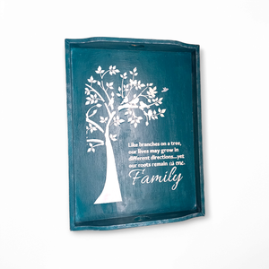 Türkiz Family tálca, Otthon & Életmód, Konyhafelszerelés, tálalás, Tálalás, Tálca, Decoupage, transzfer és szalvétatechnika, Festett tárgyak, MESKA