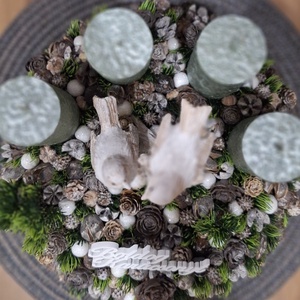 Adventi asztaldísz madárpárral és zöld gyertyákkal - otthon & életmód - dekoráció - Meska.hu