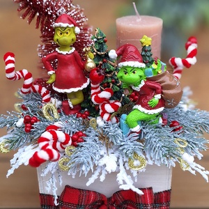 Csínytevés Engedélyezve! - Grincs asztaldísz, Karácsony, Adventi díszek, Adventi asztaldísz, Virágkötés, MESKA