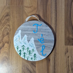 Téli táj 3. Kézzel festett, újrahasznosított laminált parkettára, ajtóra, polcra, falra. - karácsony - karácsonyi lakásdekoráció - karácsonyi lakásdíszek - Meska.hu