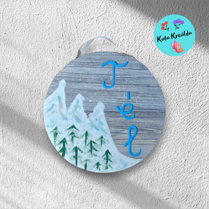 Téli táj 3. Kézzel festett, újrahasznosított laminált parkettára, ajtóra, polcra, falra., Karácsony, Karácsonyi lakásdekoráció, Karácsonyi lakásdíszek, Festészet, Festett tárgyak, MESKA