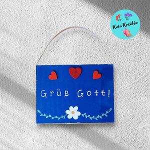 Grü Gott tábla kék - otthon & életmód - dekoráció - kép & falikép - fából készült kép - Meska.hu