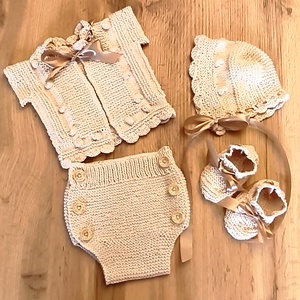 Kötött baba szett pamut fonalból , Baba - mama, Babaruházat, Babaruha szett, Kötés, MESKA