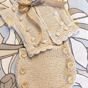 Kötött baba szett pamut fonalból  - baba - mama - babaruházat - babaruha szett - Meska.hu