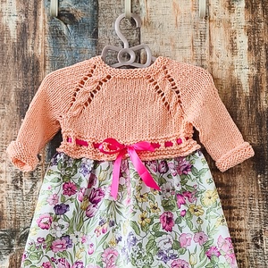 Kislány ruhák kézzel kötött sárga-barack-pink felső résszel  - baba - mama - babaruházat - baba ruhák - Meska.hu