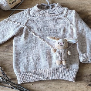 Gyerek pulóver plüss nyuszival a zsebben  - baba - mama - babaruházat - baba pulóver - Meska.hu