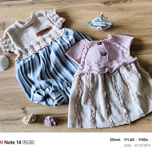 Rövid ujjú kislány ruha kézzel kötött felső résszel  - baba - mama - babaruházat - baba ruhák - Meska.hu