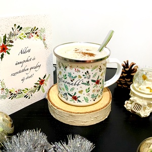 Karácsonyi bádog bögre, zománcozott fém csésze egyedi grafikával és A szeretet íze a legfinomabb felírattal - otthon & lakás - konyhafelszerelés, tálalás - tálalás - bögre & csésze - Meska.hu