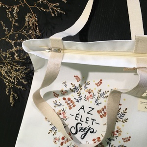 Zárható vászontáska virágos illusztrációval - táska & tok - bevásárlás & shopper táska - shopper, textiltáska, szatyor - Meska.hu