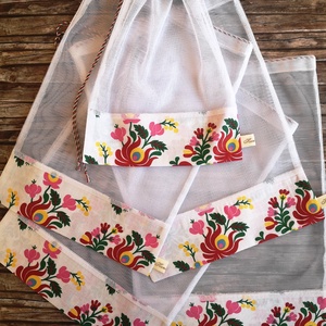 Matyó mintás öko tasak szett 5 darabos Zero Waste - táska & tok - bevásárlás & shopper táska - zöldség/gyümölcs zsák - Meska.hu