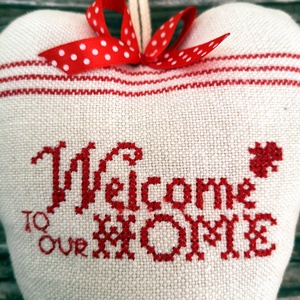 Welcome home hímzett lenvászon szívecske csengővel - otthon & életmód - dekoráció - Meska.hu