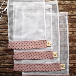 Mályva - szürke pöttyös öko tasak szett 4 darabos Zero Waste - táska & tok - bevásárlás & shopper táska - zöldség/gyümölcs zsák - Meska.hu