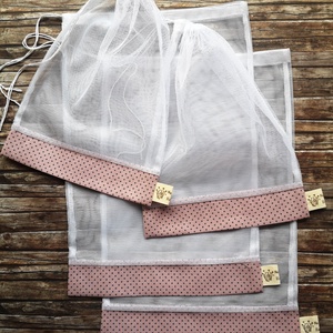 Mályva - szürke pöttyös öko tasak szett 4 darabos Zero Waste, Táska & Tok, Bevásárlás & Shopper táska, Zöldség/Gyümölcs zsák, Varrás, MESKA