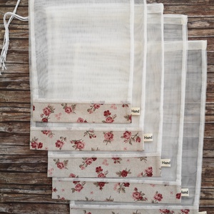 Rózsás romantikus öko tasak szett 5 darabos Zero Waste - táska & tok - bevásárlás & shopper táska - zöldség/gyümölcs zsák - Meska.hu