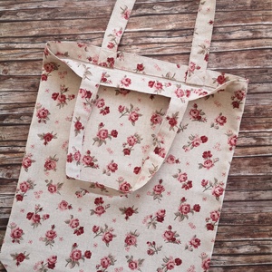 Rózsás romantikus natúr vászon bevásárló táska - szatyor Zero Waste - táska & tok - bevásárlás & shopper táska - shopper, textiltáska, szatyor - Meska.hu