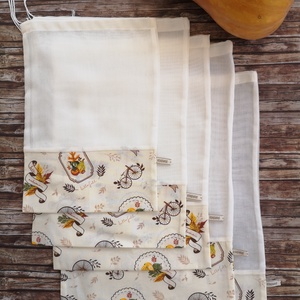 Vintage öko tasak szett 5 darabos Zero Waste - táska & tok - bevásárlás & shopper táska - zöldség/gyümölcs zsák - Meska.hu