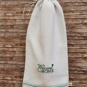 Bagett kenyeres zsák Welcome home hímzéssel PUL béléssel Zero Waste - táska & tok - bevásárlás & shopper táska - kenyeres zsák - Meska.hu