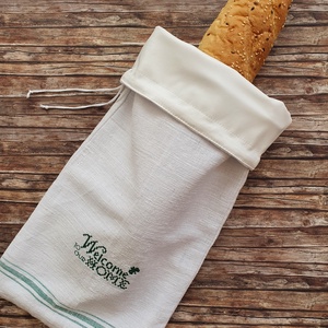 Bagett kenyeres zsák Welcome home hímzéssel PUL béléssel Zero Waste - táska & tok - bevásárlás & shopper táska - kenyeres zsák - Meska.hu