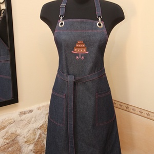 Tortás hímzett farmer kötény  - otthon & életmód - konyhafelszerelés, tálalás - konyhai textil - kötény - Meska.hu