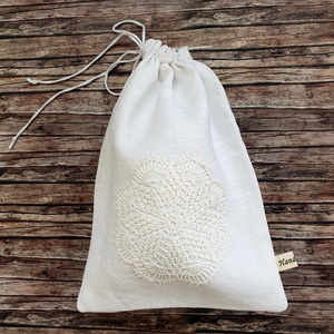 Pékárus, uzsonnás zsák hófehér lenvászon csipkés Zero Waste, Táska & Tok, Bevásárlás & Shopper táska, Kenyeres zsák, Varrás, MESKA