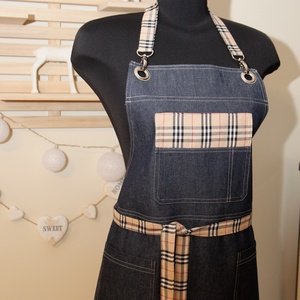 Női Burberry + Farmer kötény- Urban style sötétkék - otthon & életmód - konyhafelszerelés, tálalás - konyhai textil - kötény - Meska.hu