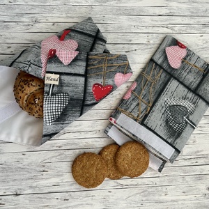 Szívecskés újraszalvéta + snackbag  - Zero Waste szett - táska & tok - uzsonna- & ebéd tartó - szendvics csomagoló - Meska.hu