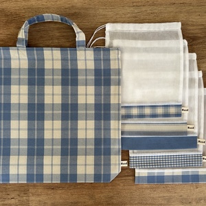 Kockás bevásárló szett, táska, öko tasak,  Zerowaste - táska & tok - bevásárlás & shopper táska - shopper, textiltáska, szatyor - Meska.hu