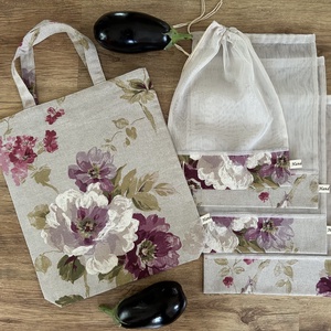 Madaras, virágos bevásárló szett, táska, öko tasak,  Zerowaste, Táska & Tok, Bevásárlás & Shopper táska, Shopper, textiltáska, szatyor, Varrás, MESKA