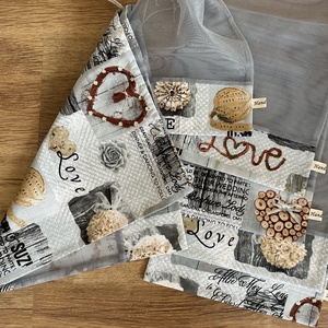 Vintage - love öko tasak szett 5 darabos - kenyeres zsákkal - táska & tok - bevásárlás & shopper táska - zöldség/gyümölcs zsák - Meska.hu