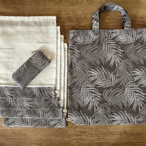 Bevásárló szett szürke/fehér szín táska, öko tasak, neszivel Zerowaste - táska & tok - bevásárlás & shopper táska - shopper, textiltáska, szatyor - Meska.hu
