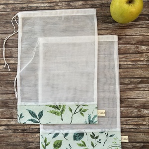 Zöld leveles ökotasak szett 2 darabos Zero Waste - táska & tok - bevásárlás & shopper táska - zöldség/gyümölcs zsák - Meska.hu