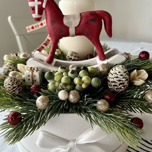 Adventi/Karácsonyi asztaldísz hintalóval - otthon & életmód - dekoráció - virágdísz és tartó - virágbox, virágdoboz - Meska.hu