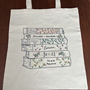 Vászontáska - Jane Austen, Táska & Tok, Bevásárlás & Shopper táska, Shopper, textiltáska, szatyor, Hímzés, MESKA