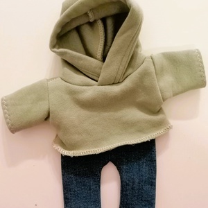 Ruházat, kapucnis pulcsi és farmer - Textiljáték figurákra )Maci, Őzi, Nyuszi, Kutyus, Egérke, Panda) - játék & sport - baba & babaház - babaruha, babakellék - Meska.hu