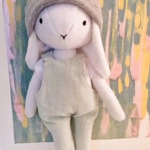 Mini Nyuszi lány/fiú  overállban   - kézműves , textil játékfigura - játék & sport - plüssállat & játékfigura - más figura - Meska.hu