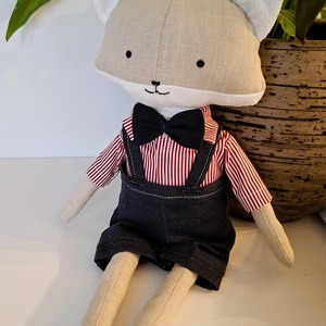 Rókafiú, kantáros nadrágban, ingben  - kézműves , textil játékfigura  - Meska.hu