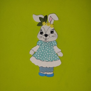 Pöttyös ruhában a húsvéti nyuszilány, hűtőmágnes, Otthon & Életmód, Konyhafelszerelés, tálalás, Konyhai dekoráció, Hűtőmágnes, Festészet, Mindenmás, MESKA