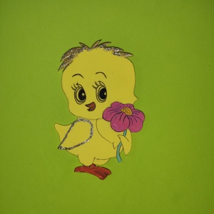 Húsvéti kiscsibe virággal a kezében, hűtőmágnes - Meska.hu