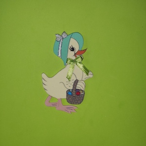 Húsvéti kis kacsa kosarában tojással, hűtőmágnes - Meska.hu