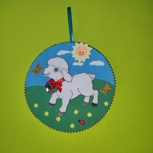 Húsvéti bárányka zöld mezőben, gyerekszoba dekoráció, húsvéti falikép, Baba - mama, Babaszoba dekoráció, Babaszoba kép, Mindenmás, MESKA