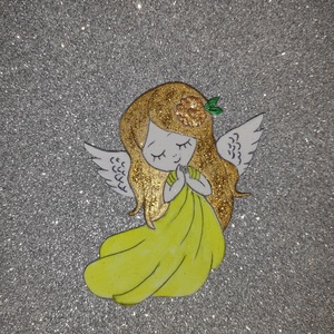 Imádkozó angyalka sárga ruhában. Ünnepi dekoráció. Hűtőmágnes., Otthon & Életmód, Konyhafelszerelés, tálalás, Konyhai dekoráció, Hűtőmágnes, Baba-és bábkészítés, MESKA