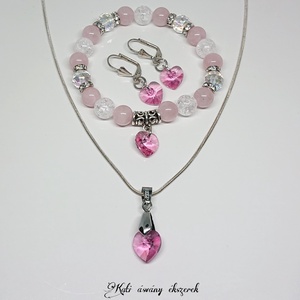 Swarovski szíves szeretet szett rózsakvarcból és hegyikristályból  - Meska.hu