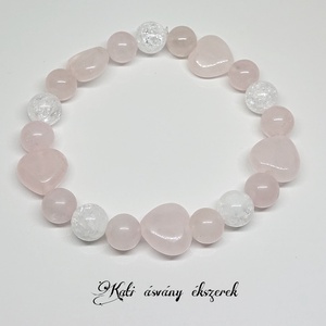 Szíves ásvány karkötő rózsakvarcból és hegyikristályból  - ékszer - karkötő - bogyós karkötő - Meska.hu