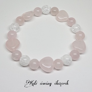 Szíves ásvány karkötő rózsakvarcból és hegyikristályból  - ékszer - karkötő - bogyós karkötő - Meska.hu