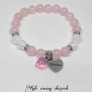Köszönöm ásvány karkötő Swarovski szív medállal , Ékszer, Karkötő, Karkötő medállal, Gyöngyfűzés, gyöngyhímzés, MESKA