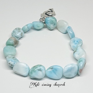Larimar nagy nugget ásvány karkötő levehető delfines medállal , Ékszer, Karkötő, Karkötő medállal, Ékszerkészítés, Gyöngyfűzés, gyöngyhímzés, Meska