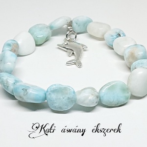 Larimar nagy nugget ásvány karkötő levehető delfines medállal  - ékszer - karkötő - karkötő medállal - Meska.hu