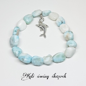 Larimar nagy nugget ásvány karkötő levehető delfines medállal  - ékszer - karkötő - karkötő medállal - Meska.hu